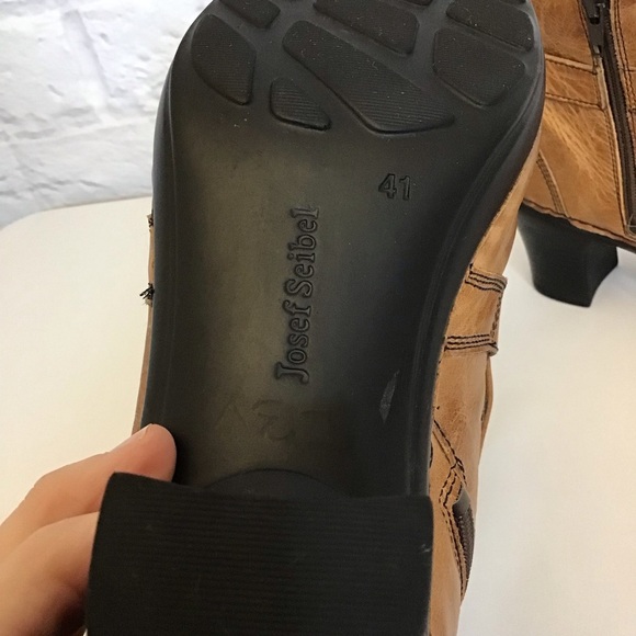 Josef Seibel 10-10.5 (41) Leather Ankle Boots Women’s Camel Color Chunky Heels - Picture 10 of 15